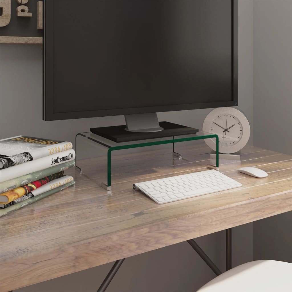 vidaXL TV Stand Monitor Riser Clear Glass Laptop Desk Shelf Desktop Stand