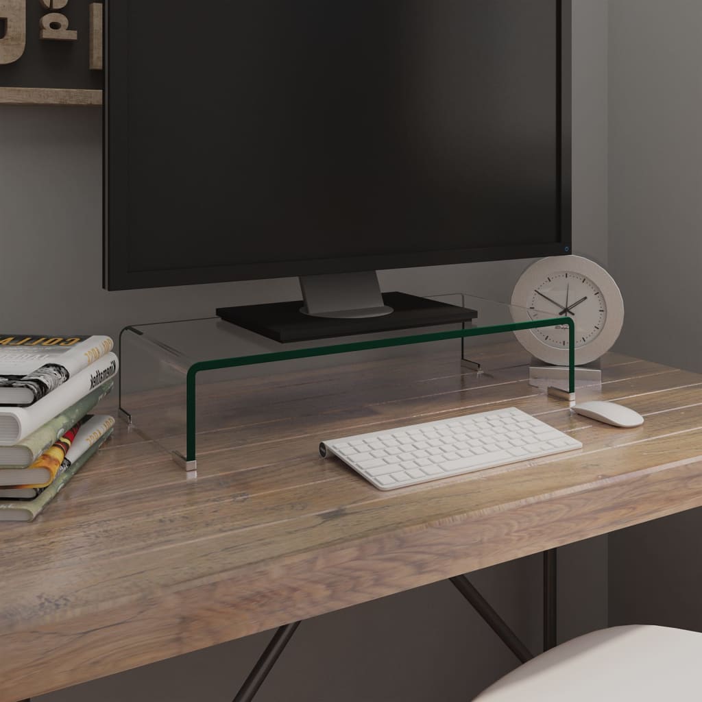 vidaXL TV Stand Monitor Riser Clear Glass Laptop Desk Shelf Desktop Stand