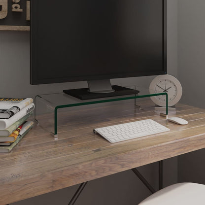 vidaXL TV Stand Monitor Riser Clear Glass Laptop Desk Shelf Desktop Stand