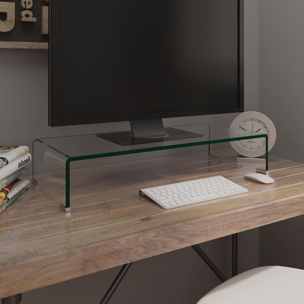 vidaXL TV Stand Monitor Riser Clear Glass Laptop Desk Shelf Desktop Stand