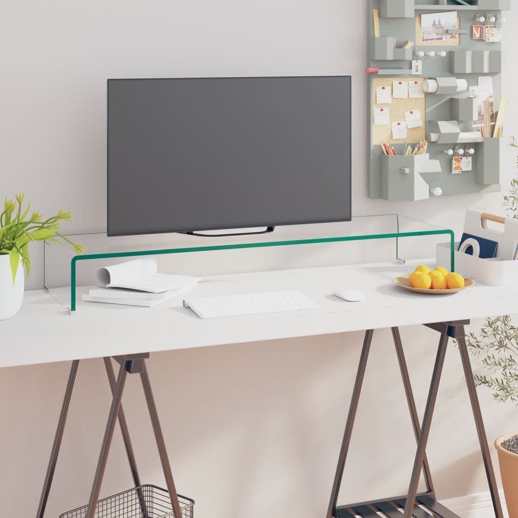 vidaXL TV Stand Monitor Riser Clear Glass Laptop Desk Shelf Desktop Stand