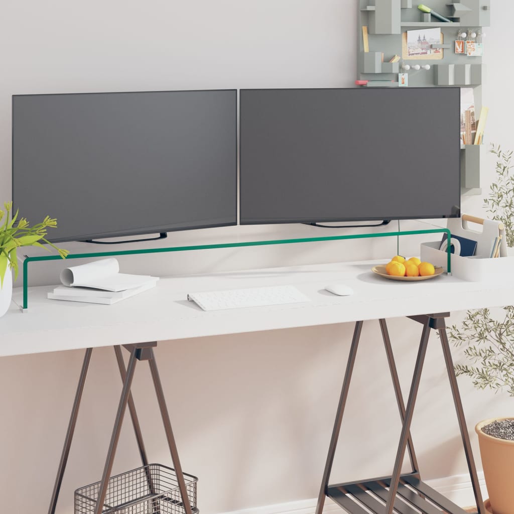vidaXL TV Stand Monitor Riser Clear Glass Laptop Desk Shelf Desktop Stand