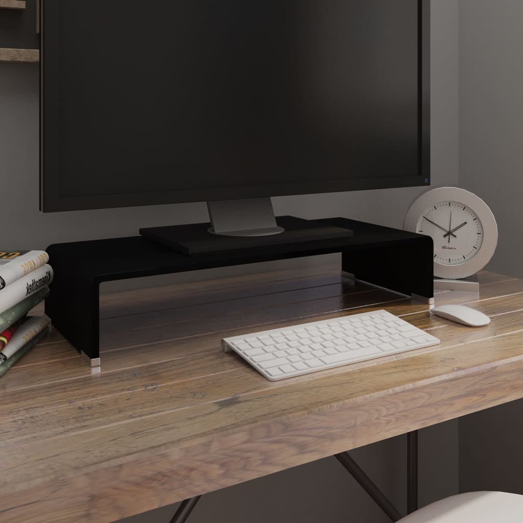 vidaXL TV Stand Monitor Riser Clear Glass Laptop Desk Shelf Desktop Stand