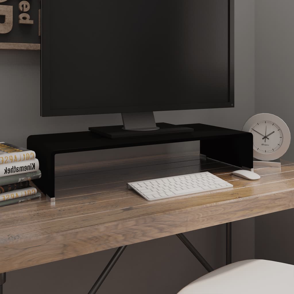 vidaXL TV Stand Monitor Riser Clear Glass Laptop Desk Shelf Desktop Stand
