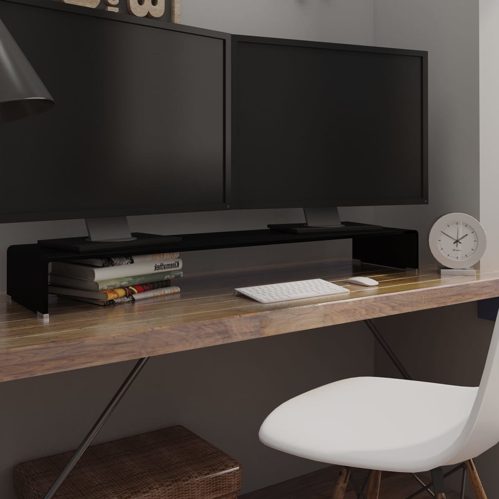 vidaXL TV Stand Monitor Riser Clear Glass Laptop Desk Shelf Desktop Stand
