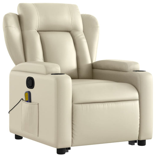vidaXL Stand up Massage Recliner Chair Cream Faux Leather