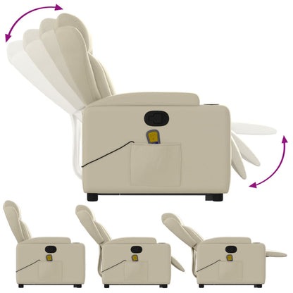 vidaXL Stand up Massage Recliner Chair Cream Faux Leather