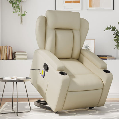 vidaXL Stand up Massage Recliner Chair Cream Faux Leather